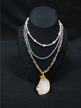 A day at the beach 3 tier handmade oyster shell freshwater pearl necklace